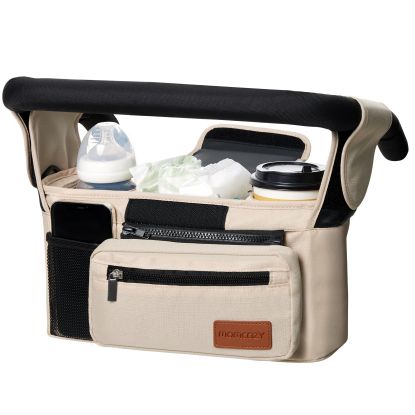 Picture of Momcozy Universal Baby Stroller Organizer, 2 Insulated Cup Holder, Detachable Zippered Pocket, Adjustable Shoulder Strap, Large Capacity for Baby Essentials, Compact Design Fits Any Strollers