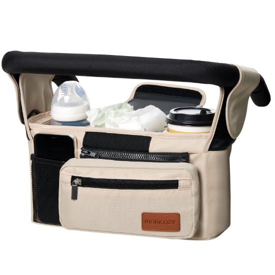 Picture of Momcozy Universal Baby Stroller Organizer, 2 Insulated Cup Holder, Detachable Zippered Pocket, Adjustable Shoulder Strap, Large Capacity for Baby Essentials, Compact Design Fits Any Strollers