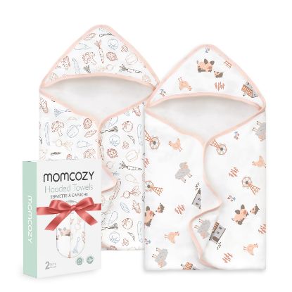 Picture of Momcozy Best Wishes Baby Towel with Hooded-Original Design Baby Towel Set -Soft & Absorbent- Shower Gifts or Bath Essential for Infant, Newborn, Toddler