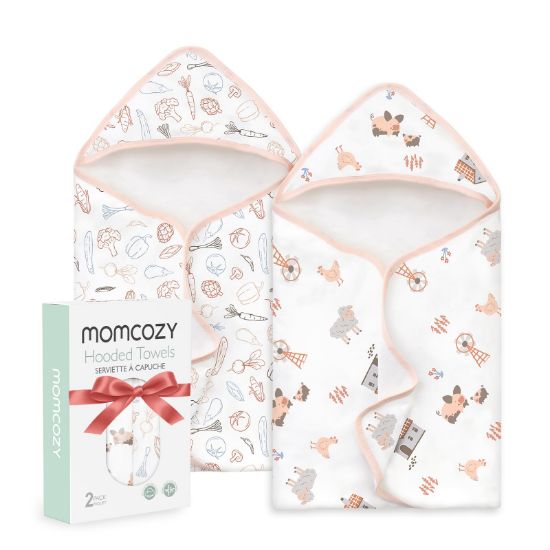 Picture of Momcozy Best Wishes Baby Towel with Hooded-Original Design Baby Towel Set -Soft & Absorbent- Shower Gifts or Bath Essential for Infant, Newborn, Toddler