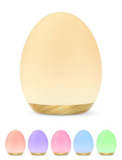 Picture of JolyWell Night Light for Kids with Color Changing Mode & Dimming Function, Rechargeable Baby Egg Night Light with 1 Hour Timer&Touch Control, up to 100H, Wood Grain