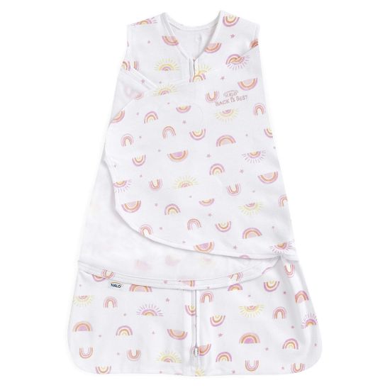 Picture of HALO 100% Cotton Sleepsack Swaddle, 3-Way Adjustable Wearable Blanket, TOG 1.5, Sunshine Rainbows, Small, 3-6 Months
