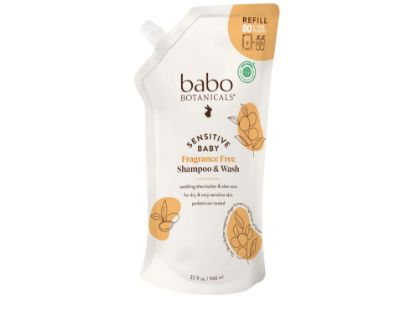 Picture of Babo Botanicals Sensitive Baby Fragrance-Free 2-in-1 Shampoo & Wash - Shea Butter, Calendula & Aloe Vera - EWG Verified - Cruelty-Free- Pediatrician Tested - For Babies & Kids - Refill pouch 32 fl.oz.
