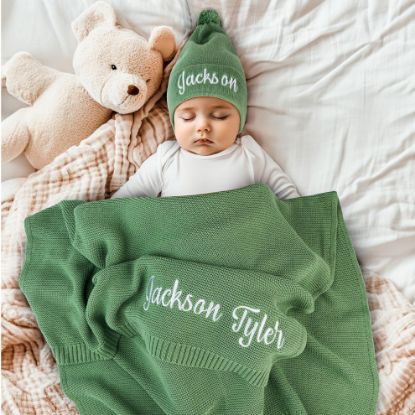 Picture of Personalized Baby Blanket, 100% Organic Cotton GOTS Certified, Customized Baby Blanket with Name, Baby Blankets for Boys and Girls, Perfect Personalized Gifts for Newborns, Kids and Baby Showers