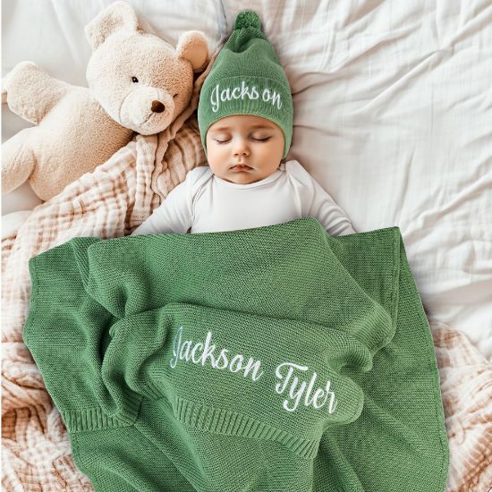 Picture of Personalized Baby Blanket, 100% Organic Cotton GOTS Certified, Customized Baby Blanket with Name, Baby Blankets for Boys and Girls, Perfect Personalized Gifts for Newborns, Kids and Baby Showers