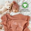 Picture of Personalized Baby Blanket, 100% Organic Cotton GOTS Certified, Customized Baby Blanket with Name, Baby Blankets for Boys and Girls, Perfect Personalized Gifts for Newborns, Kids and Baby Showers