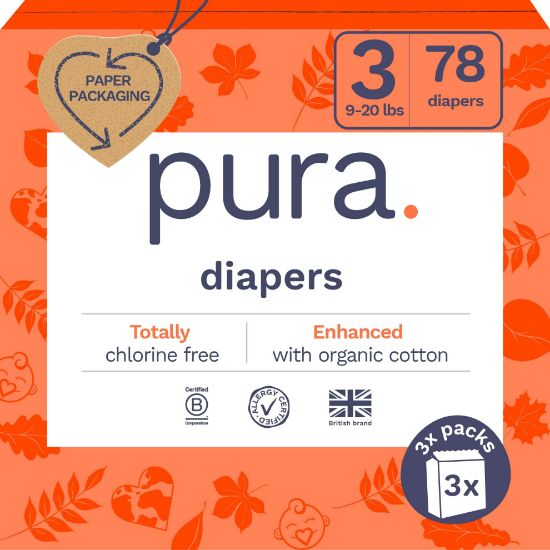 Picture of Size 3 Eco-Friendly Diapers (9-20 lbs) Totally Chlorine Free (TCF),Hypoallergenic, Soft Organic Cotton, Sustainable, up to 12 Hours Leak Protection, Allergy UK,26 Count (Pack of 3) (78 Baby Diapers)