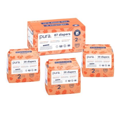 Picture of Pura Hypoallergenic Diapers, Size 2 (7-13 lbs) Totally Chlorine Free, Wetness Indicator, Suitable for Sensitive Skin, Soft Organic Cotton Comfort, Overnight, 3 Packs of 29 Diapers (87 Baby Diapers)