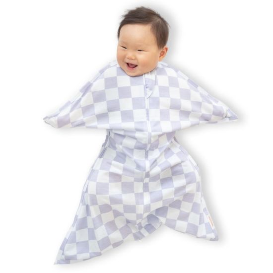 Picture of SleepingBaby Zipadee-Zip Transitional Swaddle Sack, 12-24 Month - Roomy Zipper Swaddle for Easy Diaper Changes and Proper Hip Development - Baby Swaddle Sack, Large - Lavender Check