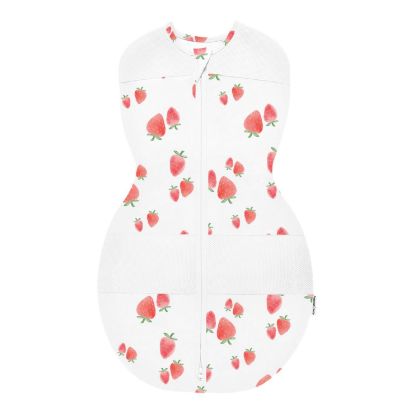 Picture of Happiest Baby Sleepea 5-Second Swaddle - 100% Organic Cotton Baby Swaddle Blanket - Doctor Designed Promotes Healthy Hip Development (Ivory Strawberries, X-Large)