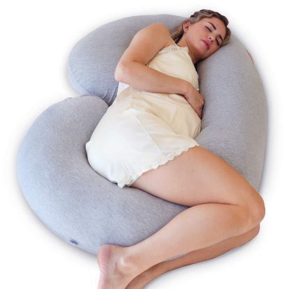 Picture of Pharmedoc Pregnancy Pillows, C-Shape Full Body Pillow - Jersey Cover Dark Grey - Pregnancy Pillows for Sleeping - Body Pillows for Adults, Maternity Pillow and Pregnancy Must Haves, New Mom Gifts