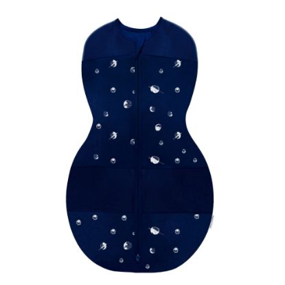 Picture of Happiest Baby Sleepea 5-Second Swaddle - 100% Organic Cotton Baby Swaddle Blanket - Doctor Designed Promotes Healthy Hip Development (Midnight Planets, Medium)