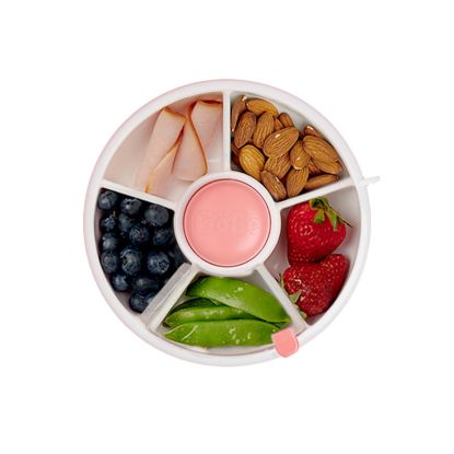 Picture of GoBe Kids Original Snack Spinner Bundle with Hand Strap and Sticker Sheet - Reusable Snack Container with 5 Compartment Dispenser and Lid | BPA and PVC Free | Dishwasher Safe | No Spill, Leakproof