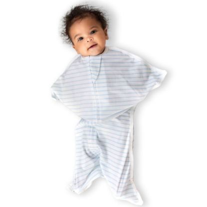 Picture of SleepingBaby Zipadee-Zip Transitional Swaddle Sack, 3-6 Month - Roomy Zipper Swaddle for Easy Diaper Changes and Proper Hip Development - Baby Swaddle Sack, X-Small - Blue/Cream