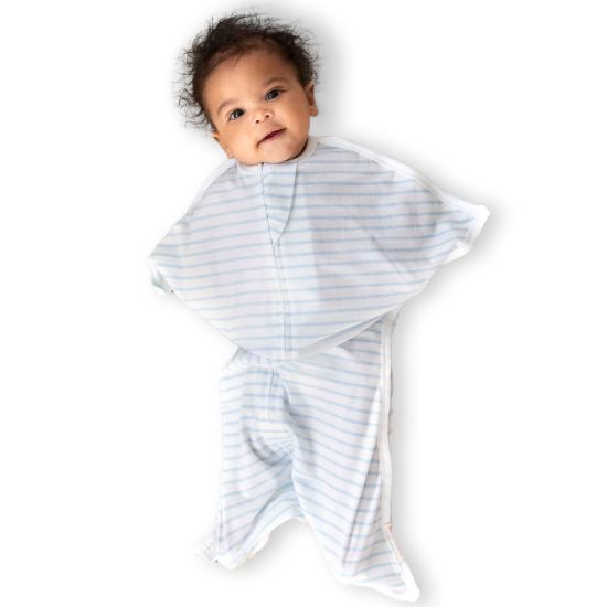 Picture of SleepingBaby Zipadee-Zip Transitional Swaddle Sack, 3-6 Month - Roomy Zipper Swaddle for Easy Diaper Changes and Proper Hip Development - Baby Swaddle Sack, X-Small - Blue/Cream
