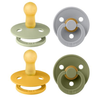 Picture of BIBS Pacifiers - Colour 4 Pack | Round Nipple Baby Pacifier | BPA Free Natural Rubber Latex Soother | Made in Denmark | Size 6-18 Months | Garden Colors