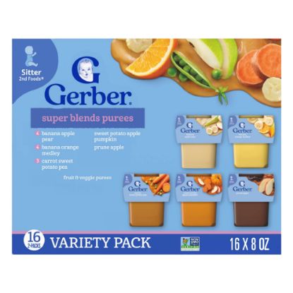 Picture of Gerber Stage 2 Baby Food, Super Blends Puree Tubs, No Added Colors or Flavors, Baby Puree, Variety 32-Pack