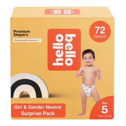 Picture of Hello Bello Premium Diapers, Size 5 (27 lbs) Surprise Pack for Girls, 72 Count, Hypoallergenic with Soft, Cloth-Like Feel, Girl and Gender Neutral Patterns