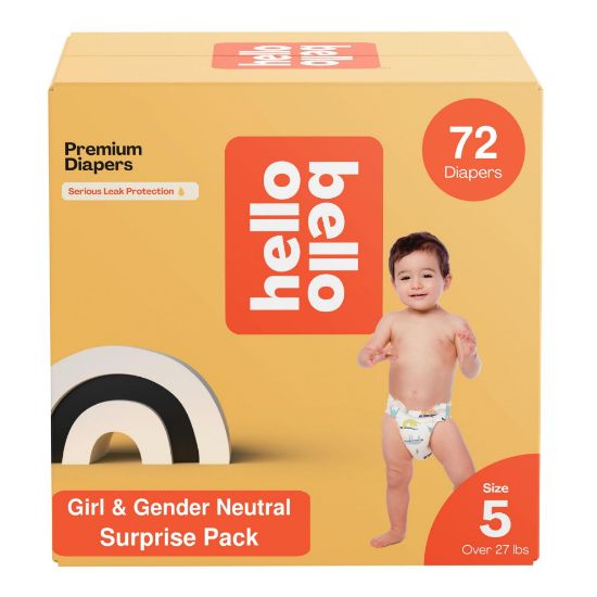 Picture of Hello Bello Premium Diapers, Size 5 (27 lbs) Surprise Pack for Girls, 72 Count, Hypoallergenic with Soft, Cloth-Like Feel, Girl and Gender Neutral Patterns