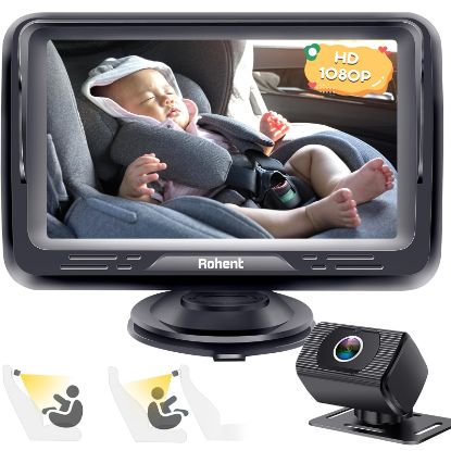 Picture of Baby Car Camera Easy Install: HD 1080P Eye Protection Clear Night Vision - Rear Facing Stability Backseat Camera with Monitor for Car Seat Travel 360° Rotation N06