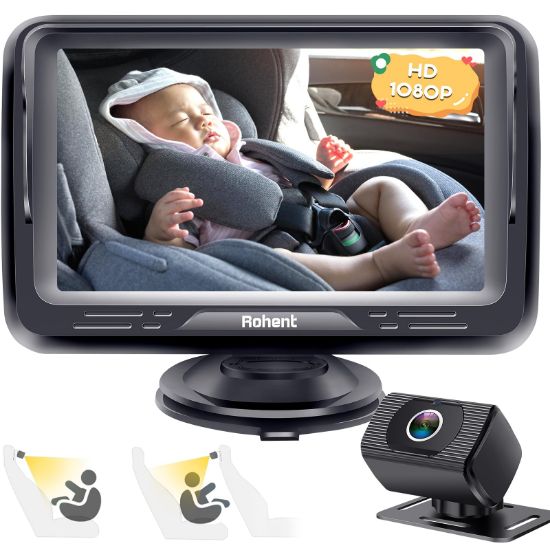 Picture of Baby Car Camera Easy Install: HD 1080P Eye Protection Clear Night Vision - Rear Facing Stability Backseat Camera with Monitor for Car Seat Travel 360° Rotation N06