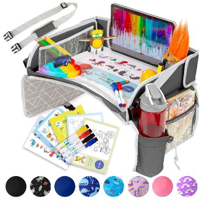 Picture of PILLANI Kids Travel Tray for Car - Car Seat Tray for Kids, Roadtrip Essentials, Carseat Table Tray for Kids Road Trip Activities - Toddler Lap Desk Organizer for Airplane