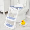 Picture of Forbena Blue Toddler Boys Toilet Potty Training Seat with Step Stool Ladder, Baby Child Kids Adjustable Height Sturdy Potty Seat with Soft Cushion and Comfortable Handles (White and Blue)