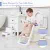 Picture of Forbena Blue Toddler Boys Toilet Potty Training Seat with Step Stool Ladder, Baby Child Kids Adjustable Height Sturdy Potty Seat with Soft Cushion and Comfortable Handles (White and Blue)