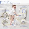 Picture of Forbena Blue Toddler Boys Toilet Potty Training Seat with Step Stool Ladder, Baby Child Kids Adjustable Height Sturdy Potty Seat with Soft Cushion and Comfortable Handles (White and Blue)