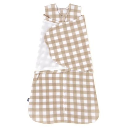 Picture of HALO Micro-Fleece Sleepsack Swaddle, 3-Way Adjustable Wearable Blanket, TOG 3.0, Gingham Tan, Small, 3-6 Months