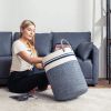 Picture of Woven Rope Laundry Hamper Basket by YOUDENOVA, 58L Tall Luandry Basket, Baby Nursery Hamper for Blanket Storage in Bedroom-Large-Blue
