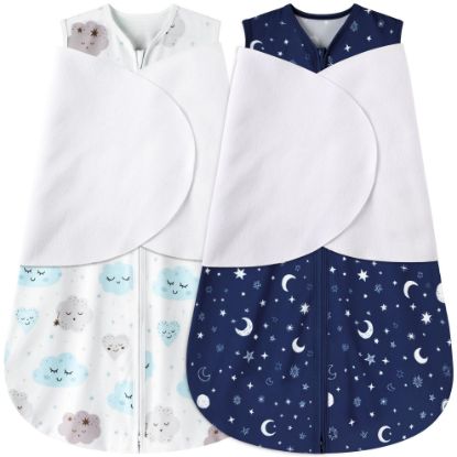 Picture of BSTOPPT Newborn Sleep Sack Baby Swaddle,6-12 Months,3-Way Adjustable Wearable Blanket,100% Rayon Cotton Swaddling sleeping bag，TOG 0.5（Clouds&Starry Sky）