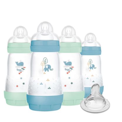 Picture of MAM 9oz Easy Start Anti-Colic Baby Bottles, Medium Flow with Bonus Fast Flow Nipple, Breastfeeding-Like Silicone, Reduces Colic and Gas, Easy-to-Clean, BPA-Free, 2 Plus Months