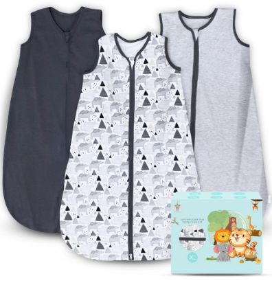 Picture of Cute Castle Baby Sleep Sack 18-24 Months - Lightweight 100% Cotton 2-Way Zipper TOG 0.5 Infant Wearable Blanket, Newborn Essentials Toddler Sleep Clothes, 3 Pack(Dark gray, Light gray, Bear)