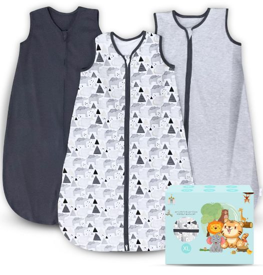 Picture of Cute Castle Baby Sleep Sack 18-24 Months - Lightweight 100% Cotton 2-Way Zipper TOG 0.5 Infant Wearable Blanket, Newborn Essentials Toddler Sleep Clothes, 3 Pack(Dark gray, Light gray, Bear)