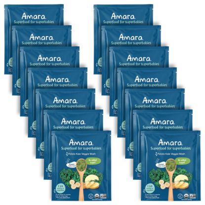 Picture of Amara Organic Baby Food - Stage 2 - Kale Potato - Baby Cereal to Mix With Breastmilk, Water or Baby Formula - Shelf Stable Baby Food Pouches Made from Organic Fruit and Veggies - 14 Pouches, 3.5oz Per Serving