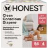 Picture of The Honest Company Clean Conscious Diapers for Sensitive Skin | Hypoallergenic, Fragrance Free | Gender Neutral Prints | Club Box, Size 4 (22-37 lbs), 54 Count
