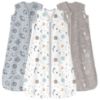 Picture of Unnivoll Baby Sleep Sack 12-18 Months 3 Pack 100% Cotton Lightweight 0.5 TOG Wearable Blanket Baby Sleep Bag with 2-Way Zipper for Newborn Infant White Gray Blue Space