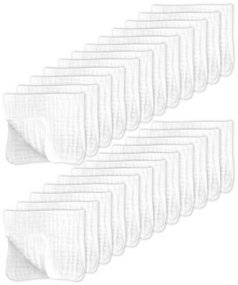 Picture of SWEET DOLPHIN 24 Pack Muslin Burp Cloths Large 100% Cotton Hand Washcloths for Baby - Baby Essentials Extra Absorbent and Soft Boys & Girls Milk Spit Up Rags for Newborn Registry - White, 20" X10"