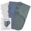 Picture of Comfy Cubs Easy Swaddle Blanket, 3 Pack - 100% Cotton Newborn Wrap, Small for 0-3 Months Infants, with Adjustable Velcro, Breathable and Durable Sleep Sack for Babies - Stone, Nomadic Blue & Azul