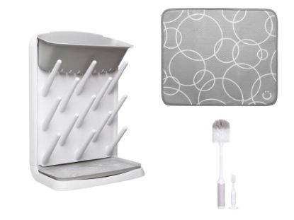 Picture of Ubbi Vertical Bottle Drying Rack, Bottle Brush & Microfiber Drying Mat Bundle, Newborn Baby Essentials, Baby Registry Must Haves, New Parent Gifts, Gray