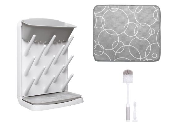 Picture of Ubbi Vertical Bottle Drying Rack, Bottle Brush & Microfiber Drying Mat Bundle, Newborn Baby Essentials, Baby Registry Must Haves, New Parent Gifts, Gray