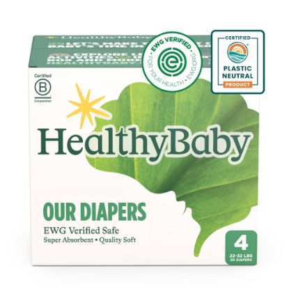 Picture of HealthyBaby Our Diapers | EWG Verified Safe & Plant-Based Diapers | Leak Protection | Soft Organic Cotton Shell | Chlorine-Free Diaper for Sensitive Skin | Size 4 (22-32 lbs) 50 Count
