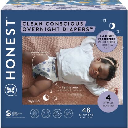 Picture of The Honest Company Clean Conscious Overnight Diapers for Sensitive Skin | Hypoallergenic, Fragrance Free | Cozy Cloud + Star Signs | Club Box, Size 4 (22-37 lbs), 48 Count
