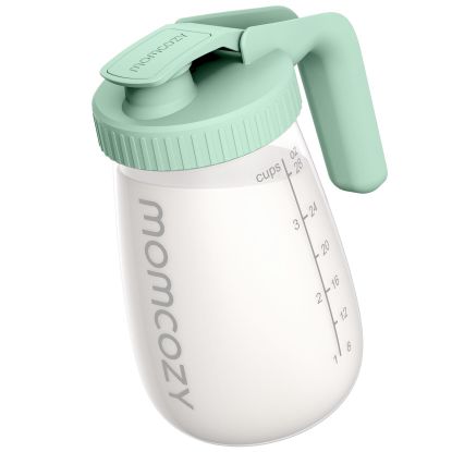 Picture of Momcozy Breast Milk Pitcher, Resistant to Heat and Cold Abrupt Temp Swings, No Leak Glass Breast Milk Fridge Storage Container with Wide Mouth, Fast Baby Formula Maker, Green
