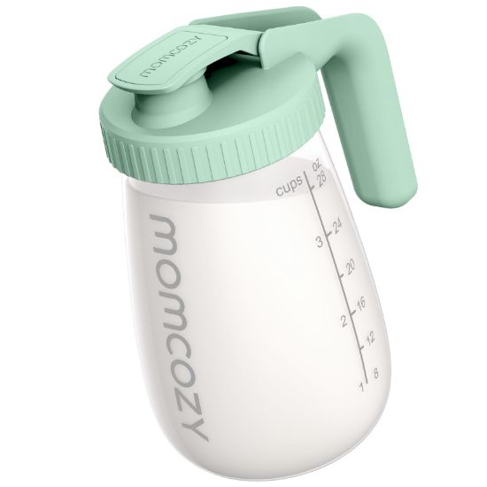 Picture of Momcozy Breast Milk Pitcher, Resistant to Heat and Cold Abrupt Temp Swings, No Leak Glass Breast Milk Fridge Storage Container with Wide Mouth, Fast Baby Formula Maker, Green