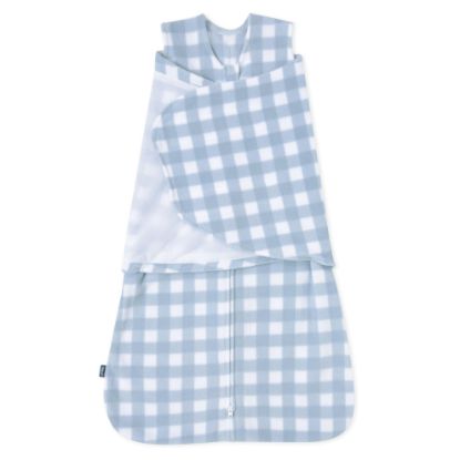 Picture of HALO Micro-Fleece Sleepsack Swaddle, 3-Way Adjustable Wearable Blanket, TOG 3.0, Gingham Blue, Small, 3-6 Months