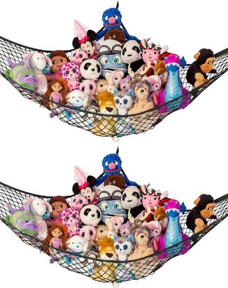 Picture of Lilly's Love Large Stuffed Animal Hammock | Corner Hanging Organizer, Stuffed Animal Storage | Easy to Hang Plushie Net w/Included Anchors & Hooks | Cute Room & Bedroom Decor (Black, 2 Pack)