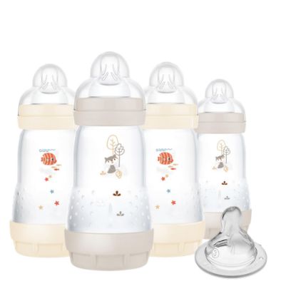 Picture of MAM 9oz Easy Start Anti-Colic Baby Bottle, Medium Flow with Bonus Fast Flow Nipple, Breastfeeding-Like Silicone Nipple, Reduces Colic and Gas, Easy-to-Clean, BPA-Free, Vented Bottle for Newborns