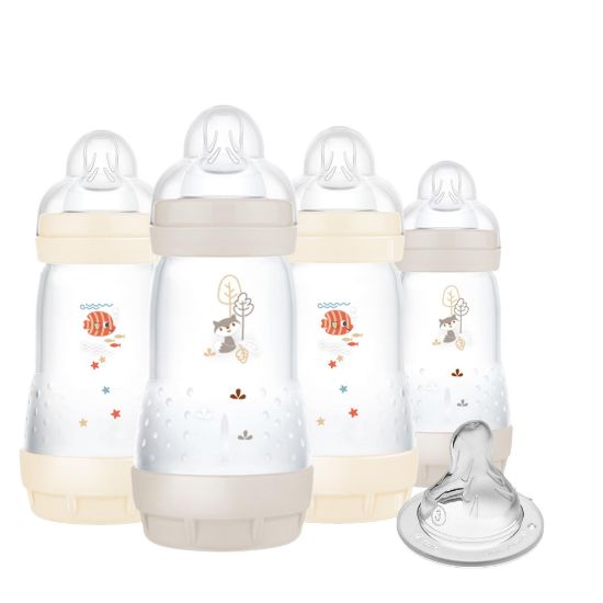Picture of MAM 9oz Easy Start Anti-Colic Baby Bottle, Medium Flow with Bonus Fast Flow Nipple, Breastfeeding-Like Silicone Nipple, Reduces Colic and Gas, Easy-to-Clean, BPA-Free, Vented Bottle for Newborns